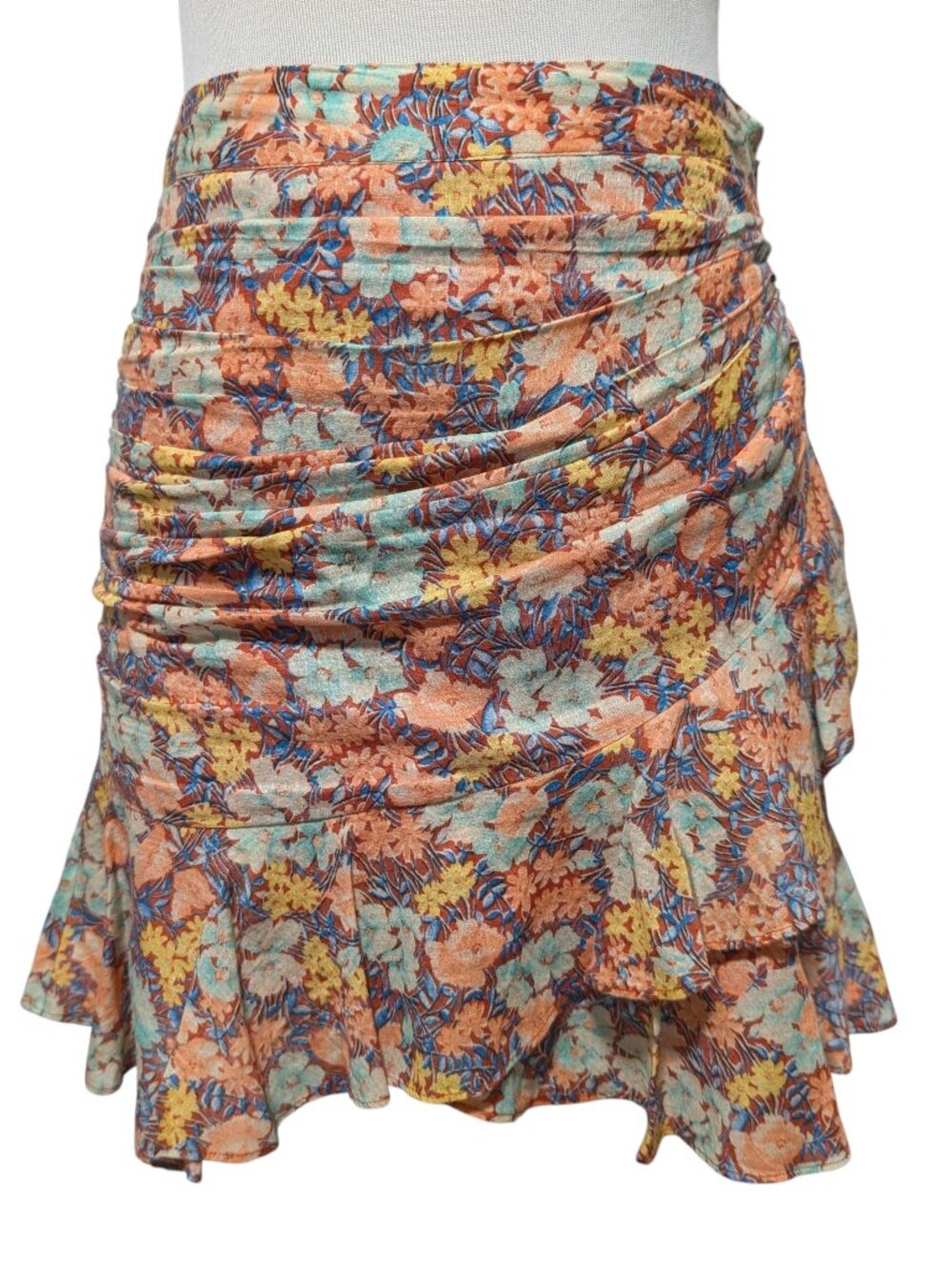 Veronica Beard Womens Size 2 Lyndsay Orange Blue Floral Ruched Ruffle Mini Skirt